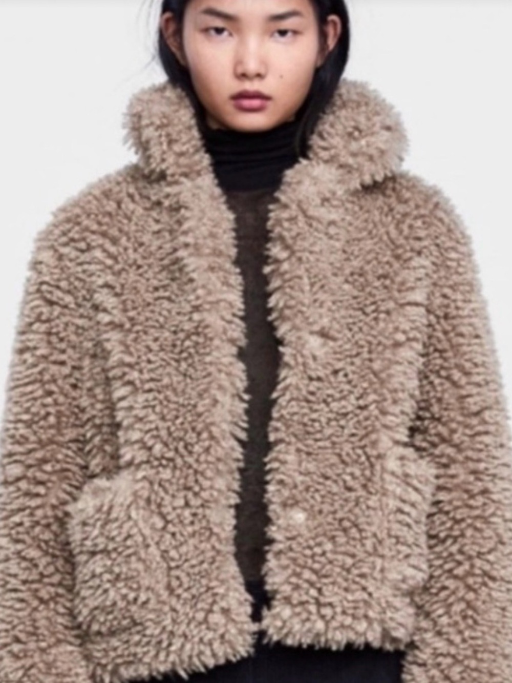 Zara Basic Teddy Jacket in Tan
